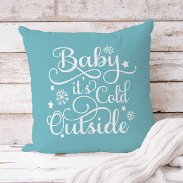 Almofada Bebê Está Frio Lá Fora Aqua Azul Script Feriado