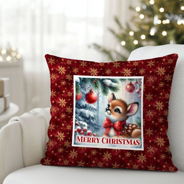 Almofada Bebê Fawn Mágico Decoração de Natal para Quarto de (Magical Baby Fawn Cozy Winter Kids Room Decor Christmas Pillow

)