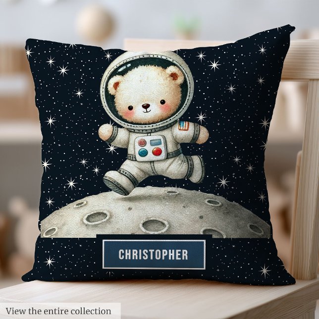 Almofada Bebê Garoto Travesseiro de Enfermeiro com Astronau (Baby Boy Nursery Pillow with Astronaut Teddy Bear Art)
