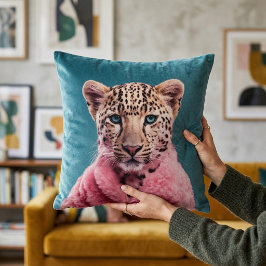 Almofada  Bebê Leopardo em Casaco de Pelúcia Rosa Turquesa 