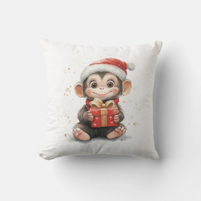 Almofada Bebê Macaco da Série Adorável de Natal Animal (Frente)