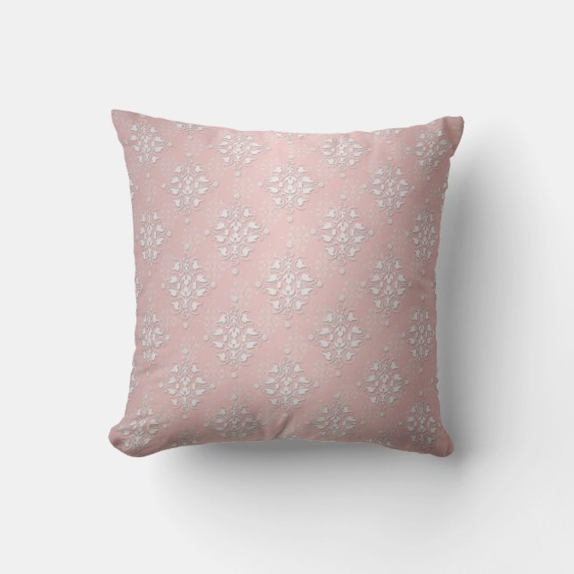 Almofada Bebê Menina Rosa e Branco Damask (Frente)