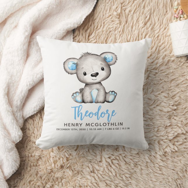 Almofada Bebê Menino Urso Azul Simples Fofo (Cobertor)