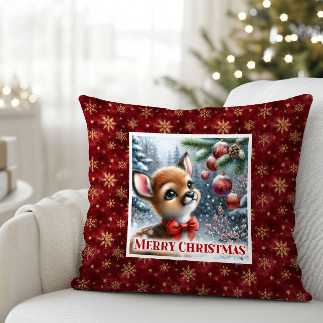 Almofada Bebê na Moda Corça Aconchegante Decoração de Sala  (Trendy Baby Fawn Cozy Winter Kids Room Decor Christmas Pillow

)