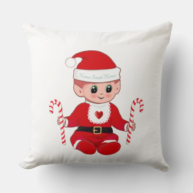 Almofada Bebê Papai Noel Natal Fofo & Bengalas de Natal (Frente)