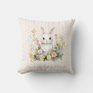 Almofada Bebê Rapariga Rosa Coelho e Flores Personalizadas