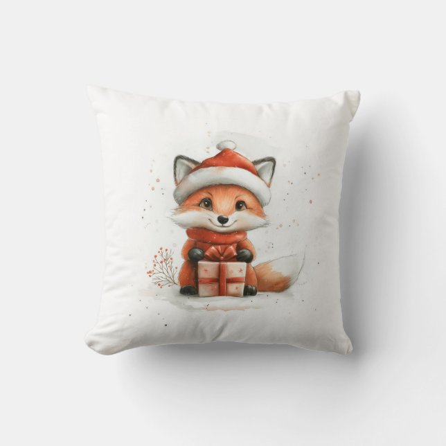 Almofada Bebê Raposa em Red Santa Hat Férias de inverno (Frente)