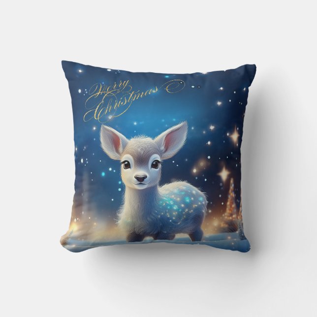 Almofada Bebê Reindeer com Feliz Saudação de Natal (Frente)