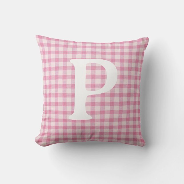 Almofada Bebê Rosa Gingham, Personalizado Inicialmente (Frente)