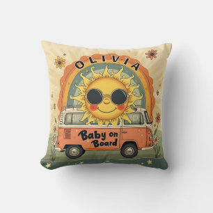 Almofada Bebê Sorridente Groovy Retro Sol, Vibrações de Paz