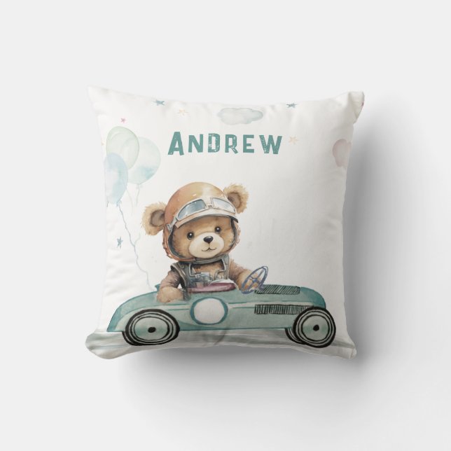 Almofada Bebê Urso Carro de Corrida (Frente)