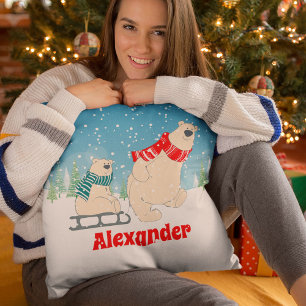 Almofada Bebê Urso em Leve de inverno Neve Festiva Crianças