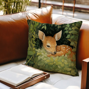 Almofada Bebê Veado Aquarela Vegetação Florestal