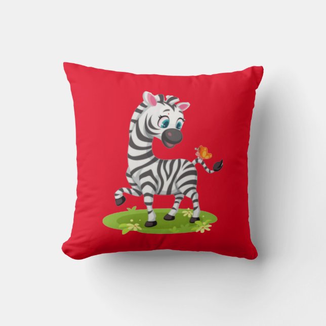 Almofada Bebê Zebra Desenhando Brincando com Borboleta-2396 (Frente)