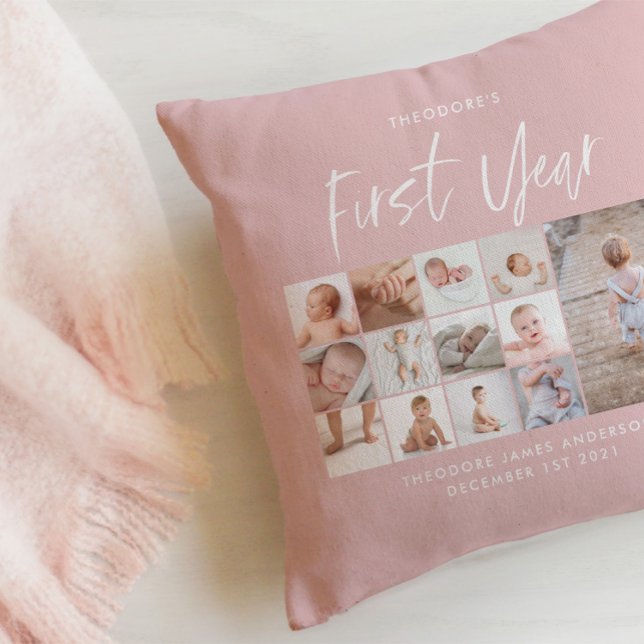 Almofada Bebês, primeiro ano, fotografar script colage, ros (Criador carregado)