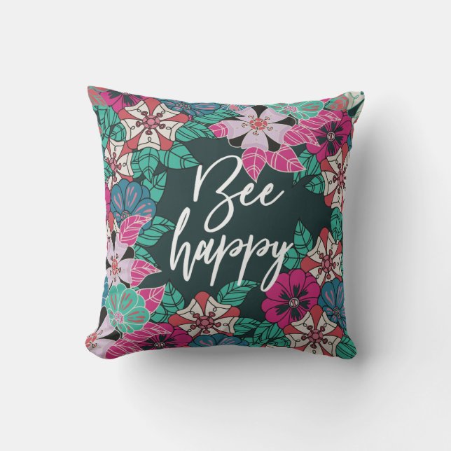 Almofada Bee Happy Blossoms Arte Floral (Frente)
