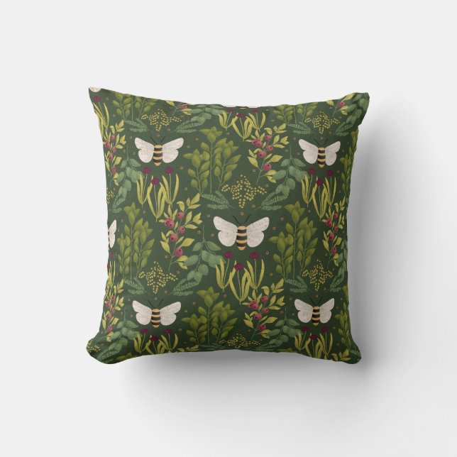 Almofada Bees and Foliage Throw Pillow (Frente)