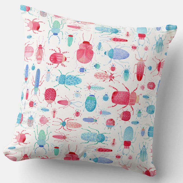 Almofada Beetle Watercolor (Beetle, bug and insect watercolor pattern art throw pillow)