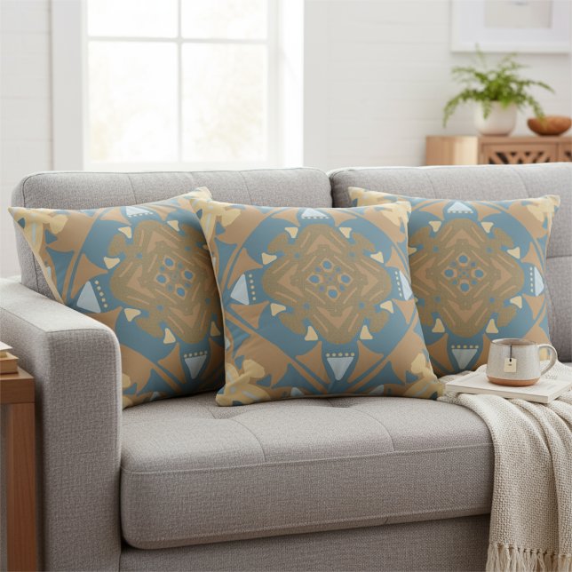 Almofada Bege Dourado Azul Diamante Geométrico Atemporal (Simple but classy, these colors blend into almost any home and look great.)