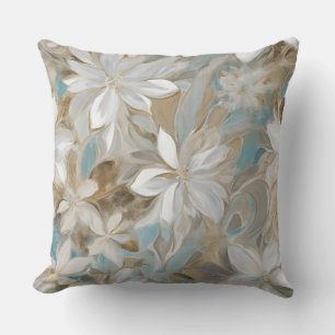 Almofada Bege Marrom Azul Turquesa Floral