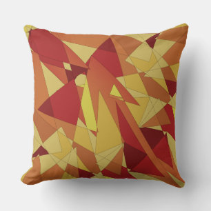 Almofada Beige, amarelo, triângulos vermelhos e geométrico