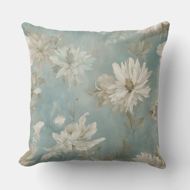 Almofada Beige Aqua Blue Brown Floral (Frente)
