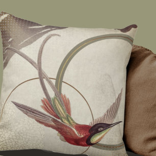 Almofada Beige Artístico Hummingbird Design Verde