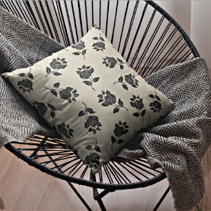 Almofada Beige & Black Floral Travesseiro decorativo deco