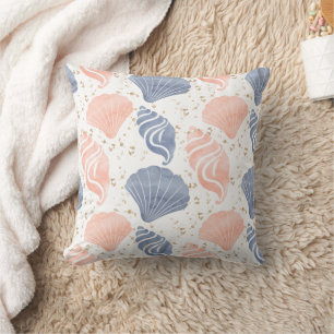 Almofada Beige Blue Seashell Beach House Lakeside Boho