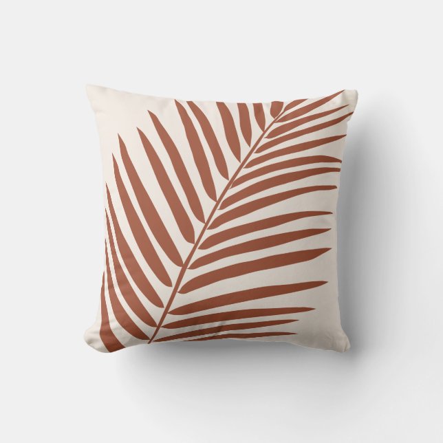 Almofada Beige Brown Terracotta Palm Leaf Tropical (Frente)