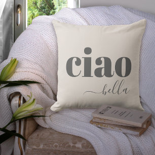 Almofada Beige Ciao Bella Hello Linda Tipografia Moderna