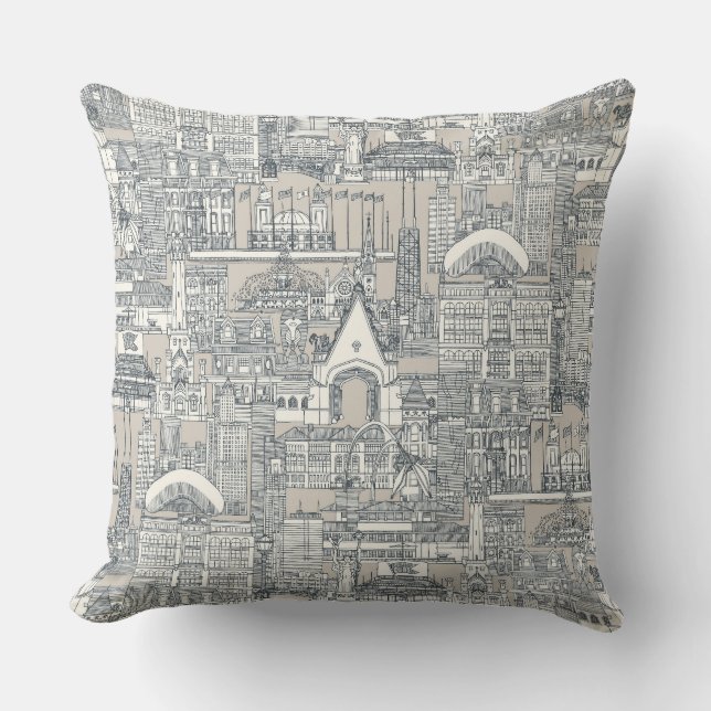 Almofada Beige clássico da cinza escura do topo de Chicago (Frente)