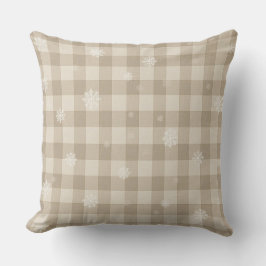 Almofada Beige Gingham Plaid Snowflake Throw Pillow – Warm