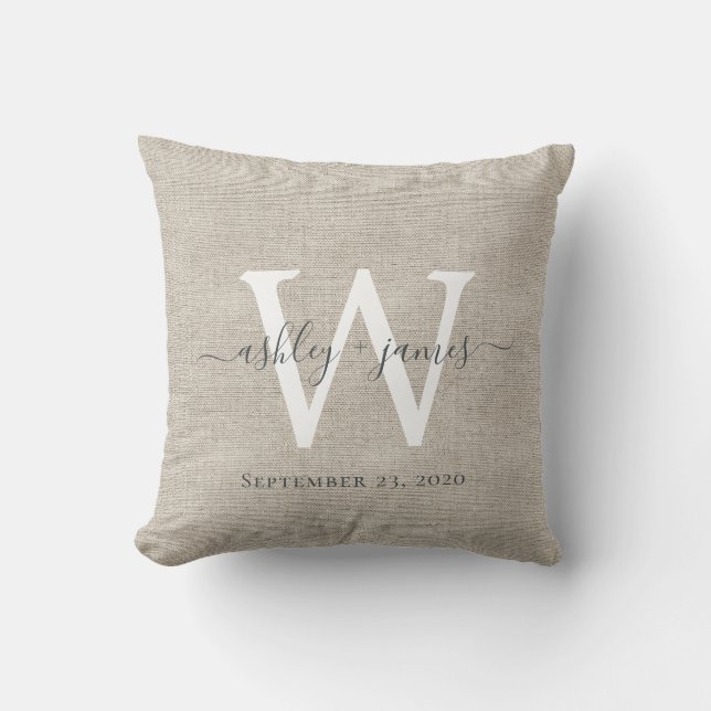 Almofada Beige Linen White Monogramas Keepsael (Frente)