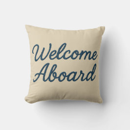 Almofada Beige marítimo e Marinho Blue Script bem-vindo a b