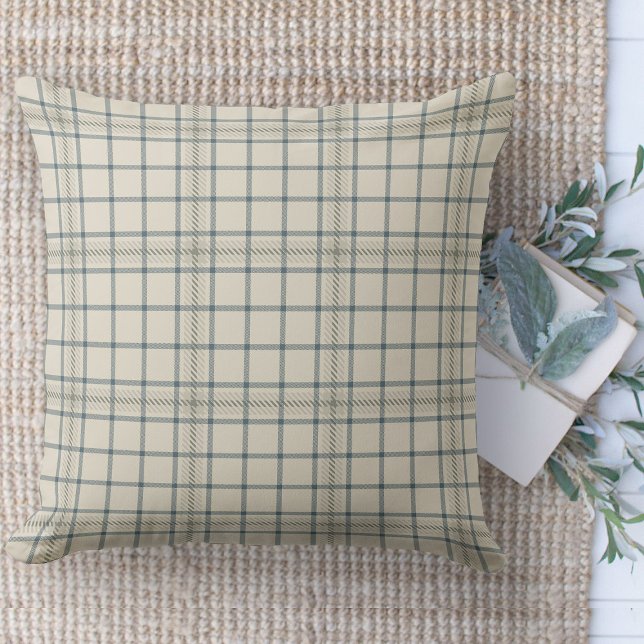 Almofada Beige Moderno E Xadrez Azul (throw pillow farmhouse pillows country beige and blue plaid throw pillow )