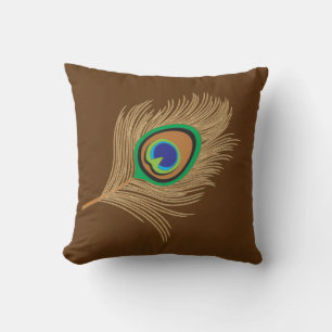 Almofada Beige Peacock Feather on Chocolate Brown