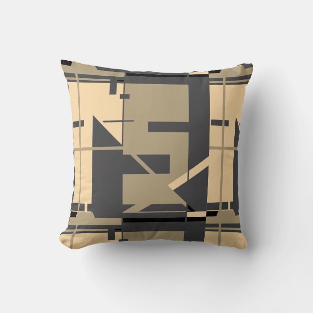 Almofada Beige Taupe sobre Design Geométrico do Carvões (Frente)