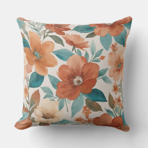 Almofada Beige, teal e flores impermeáveis