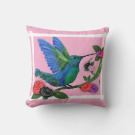 Almofada beija-flor com rosas e chuva