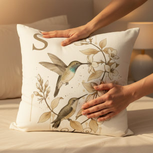 Almofada Beija-flor Inicial – Presente Floral Vintage para 