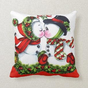 Almofada Beijando o casal do boneco de neve