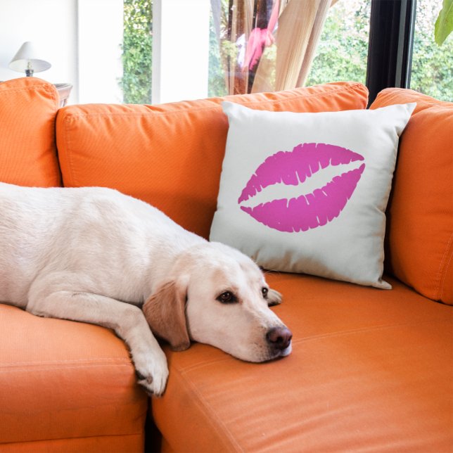 Almofada Beijo de Batom de Mão Rosa Quente (Hot Pink Lips Throw Pillow)