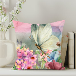 Almofada Beijos de borboletas coloridas entre flores silves