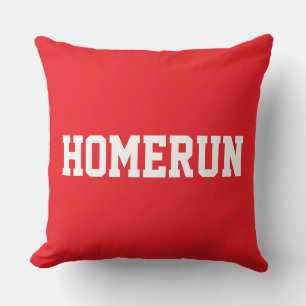 Almofada Beisebol Divertido HOMERUN Texto Branco Sobre Verm