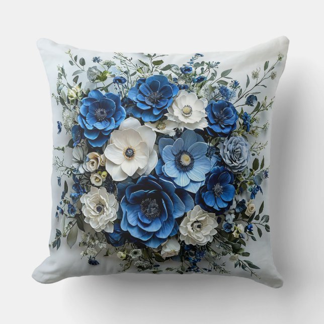 Almofada Bela Arranjo Floral Azul e Branco (Frente)
