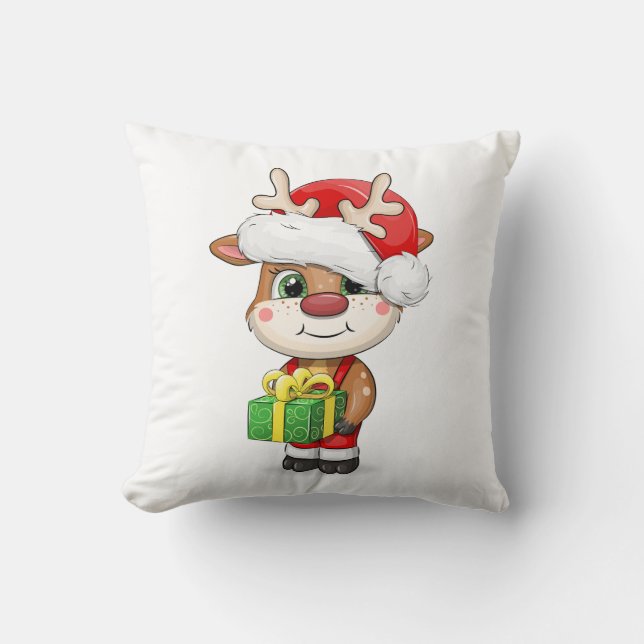 Almofada Bela caricatura, veado de Natal. (Frente)