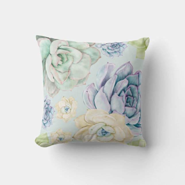 Almofada bela flor suculenta, aquarela perfeita (Frente)