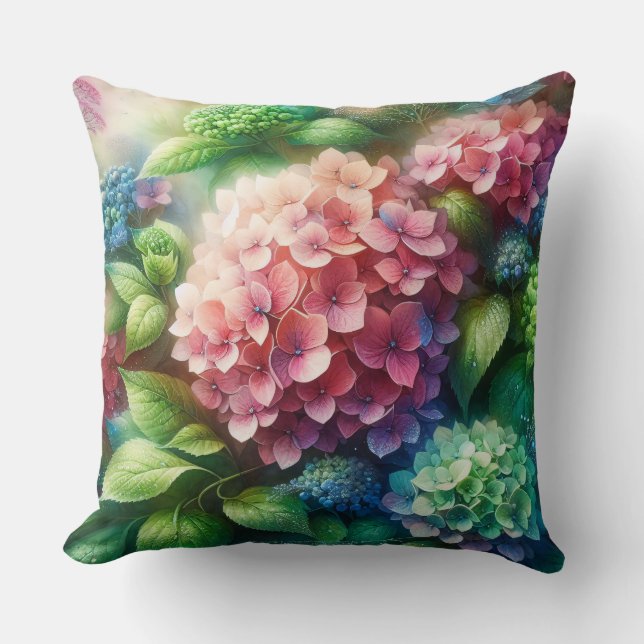 Almofada Bela Hortênsia Rosa e Verde (Frente)