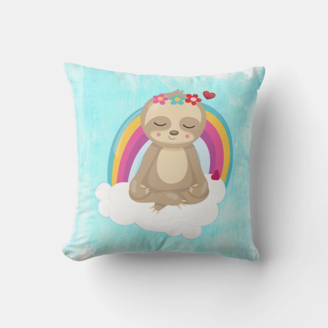 Almofada Bela Lama Marrom, Meditando em uma Nuvem (Frente)